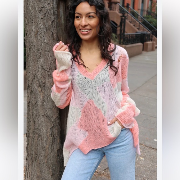 Wooden Ship Camo Distressed V-Neck  Lightweight Flamingo Sz XS - Picture 3 of 10